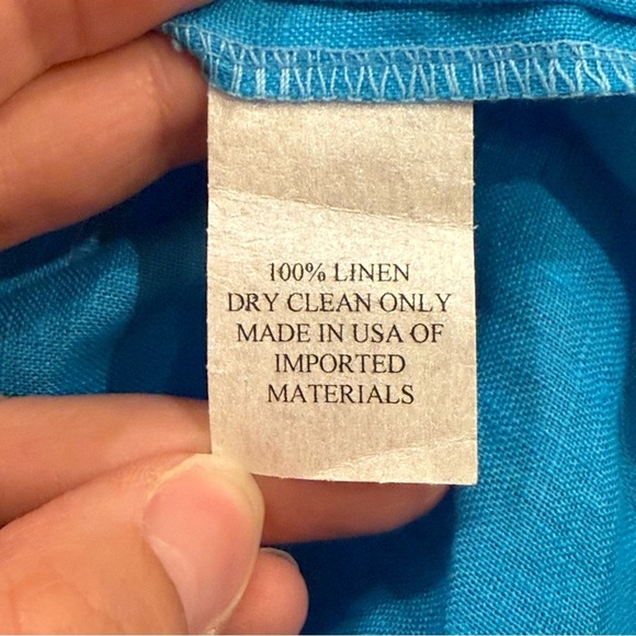 Vtg Caroline Rose 100% Linen Tunic Blouse Women’s L Teal Blue Pockets Lagenlook - Picture 7 of 10